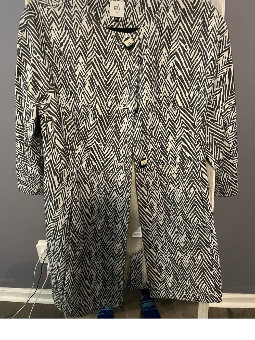 CAbi Black & White Chevron Pattern Long Coat